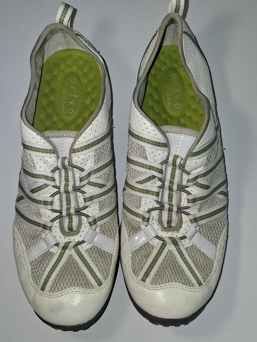 Women's Clark's Privo White and Olive Slip-On Athletic Sneakers